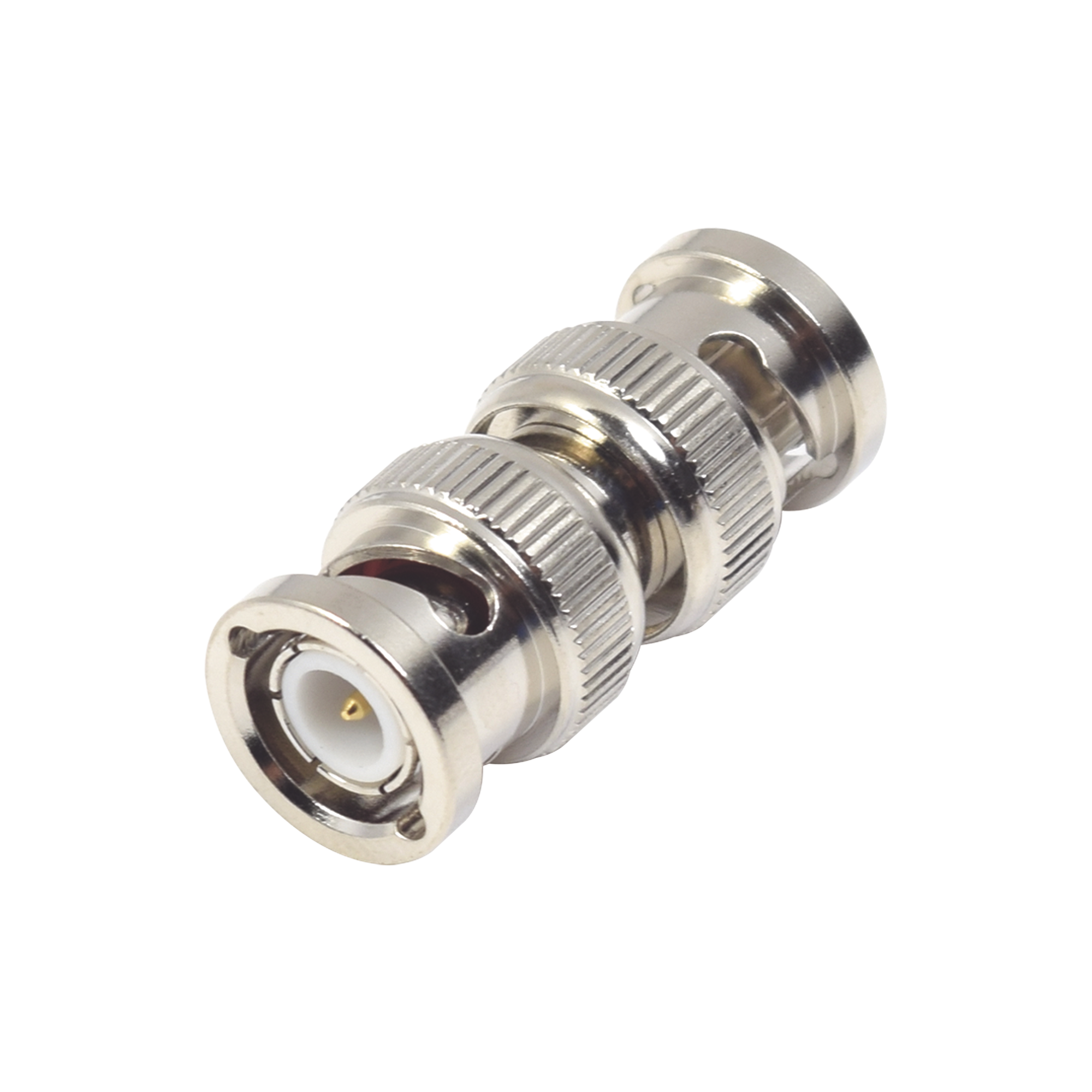 Adaptador tipo Barril para 75 Ohm, de Conector BNC Macho a BNC Macho, Niquel/ Oro/ Teflón. Adaptador tipo Barril para 75 Ohm, de Conector BNC Macho a BNC Macho, Niquel/ Oro/ Teflón.